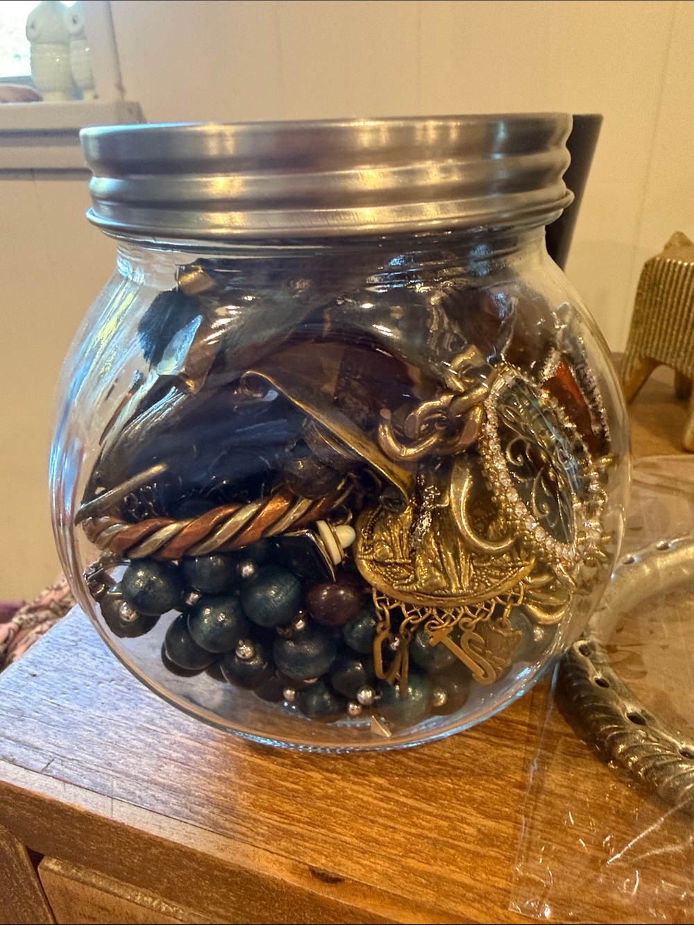 Primitive custom and custom artsy Mixed Metals Mystery Jewelry Jar